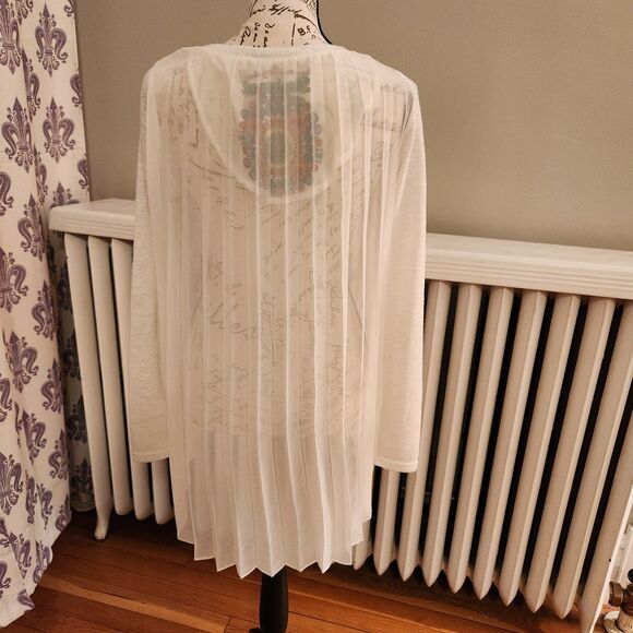 Desigual Prisca White L/S High Low Top, Colorful Mandala, Sheer Pleats, Sz 8 - Picture 5 of 13